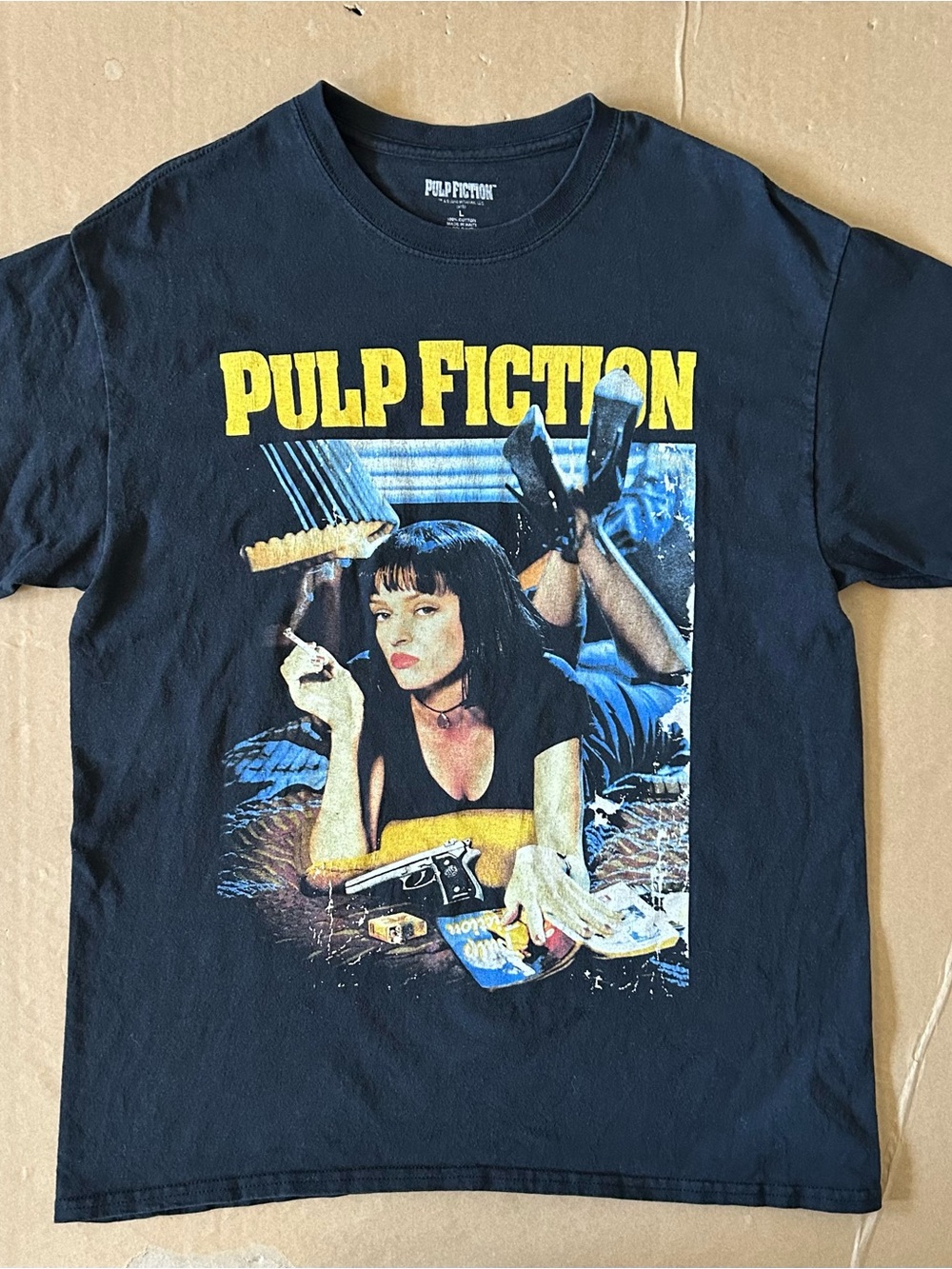 Pulp Fiction Movie Poster T-shirt Black Graphic Mia Wallace Short Sleeve Large